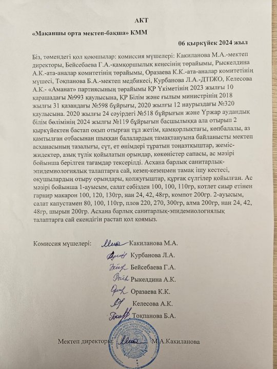 Асхананы тексеру актісі