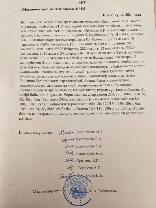 Асхананы тексеру актісі