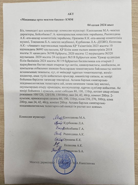 Асхананы тексеру актісі