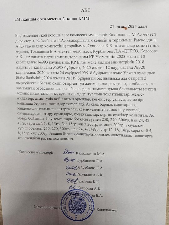 Асхананы тексеру актісі