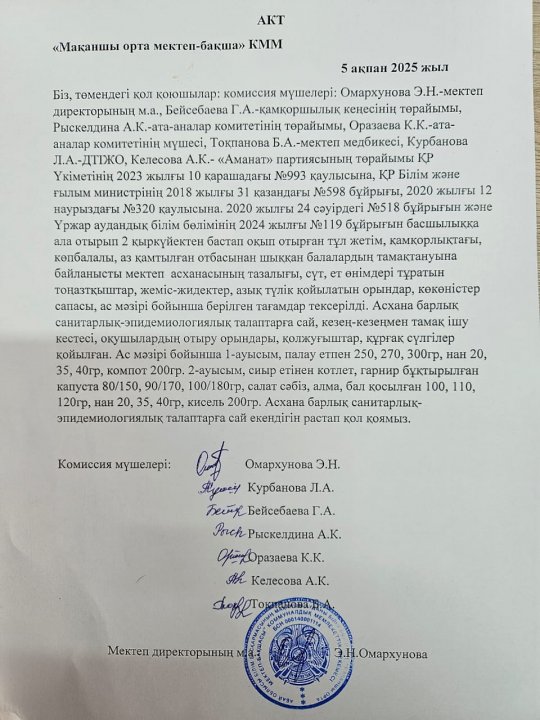 Асхананы тексеру актісі