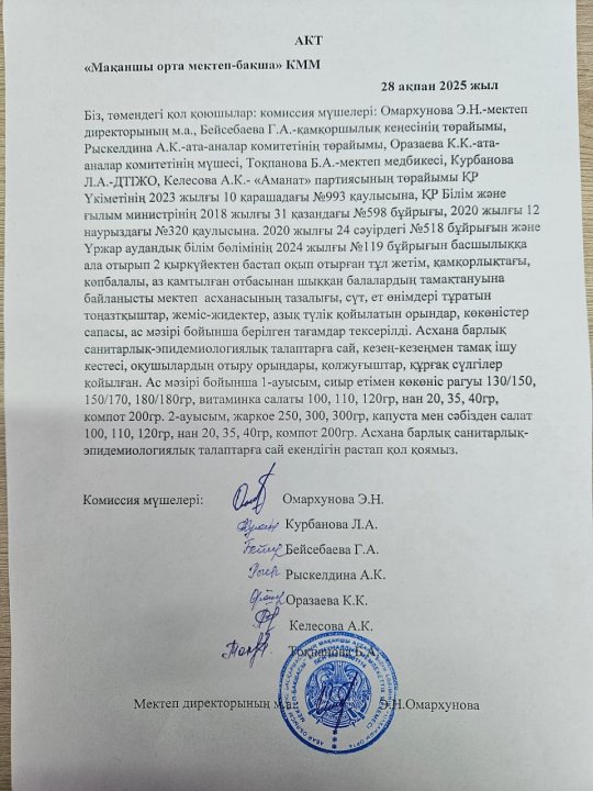 Асхананы тексеру актісі