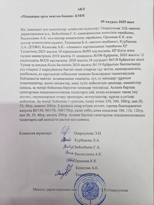 Асхананы тексеру актісі
