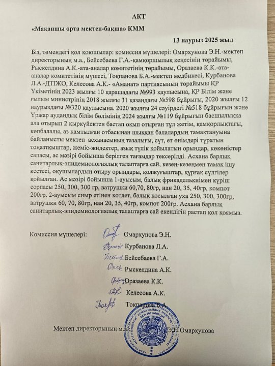 Асхананы тексеру актісі