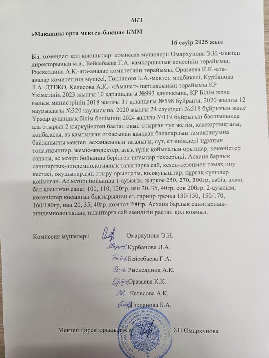 Асхананы тексеру актісі
