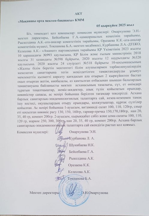 Асхананы тексеру актісі