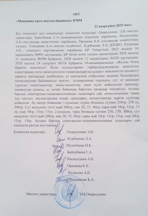 Асхананы тексеру актісі