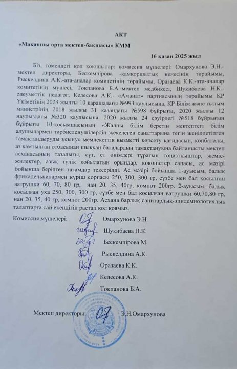 Асхананы тексеру актісі