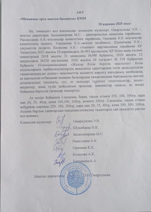 Асхананы тексеру актісі