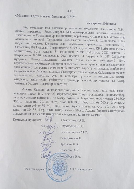 Асхананы тексеру актісі
