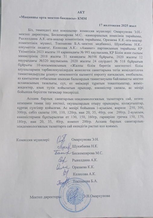 Асхананы тексеру актісі