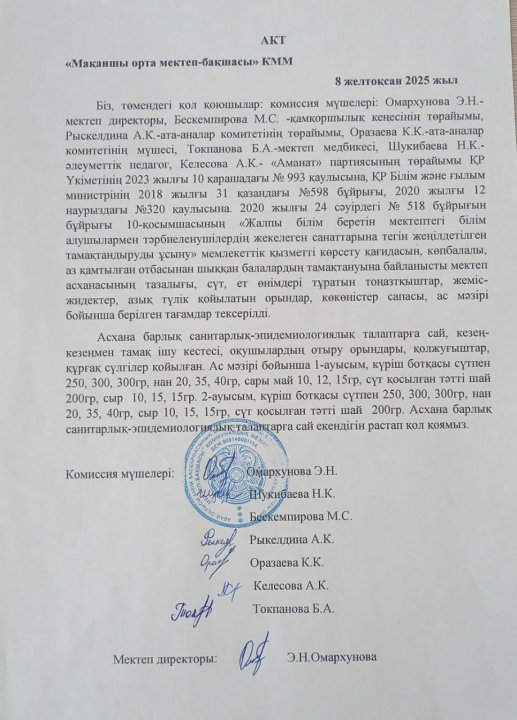 Асхананы тексеру актісі