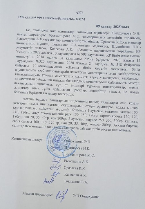Асхананы тексеру актісі