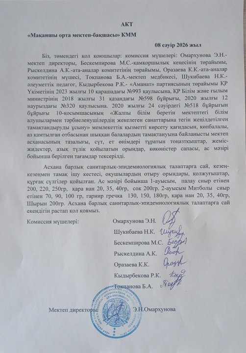 Асхананы тексеру актісі
