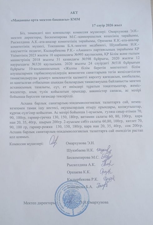 Асхананы тексеру актісі